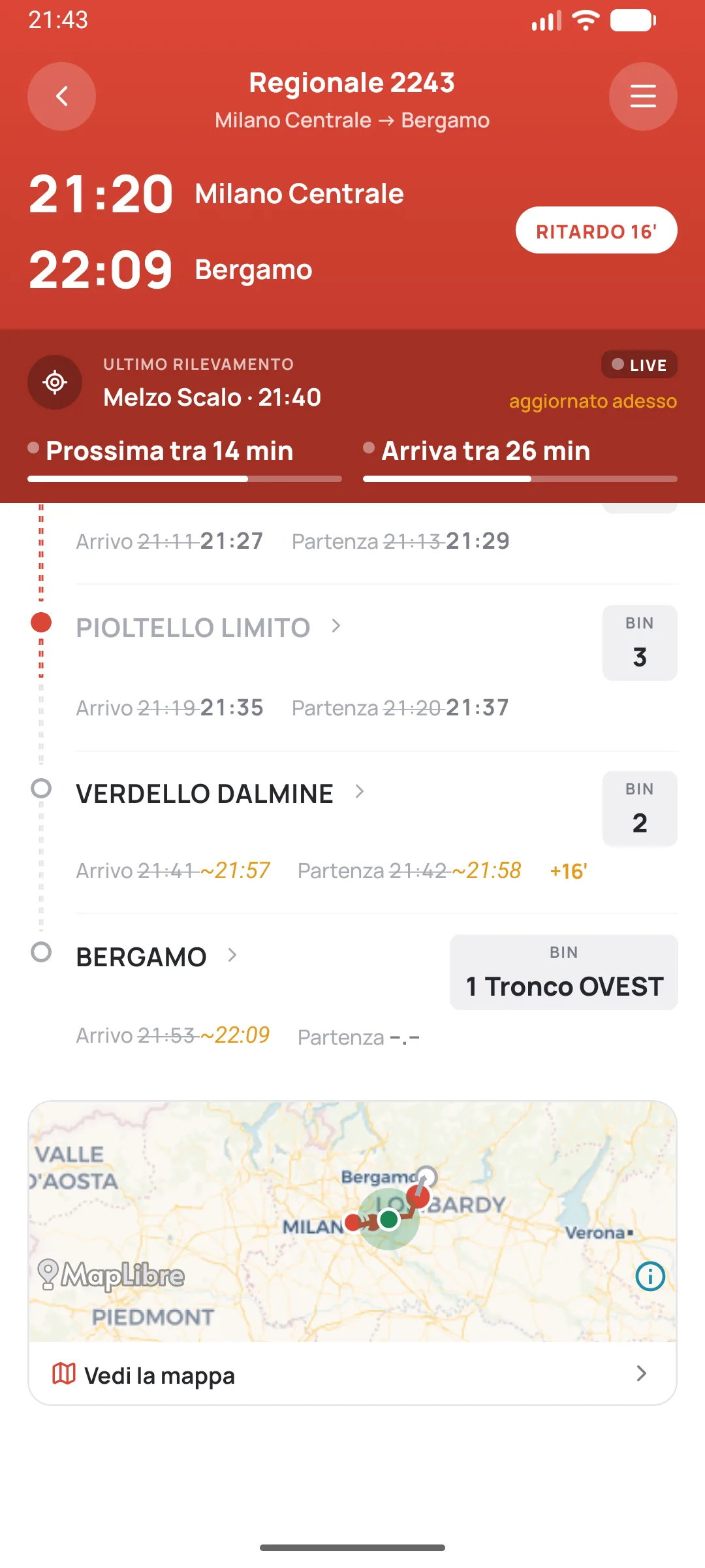 Live status of Regionale 2243 in Choof