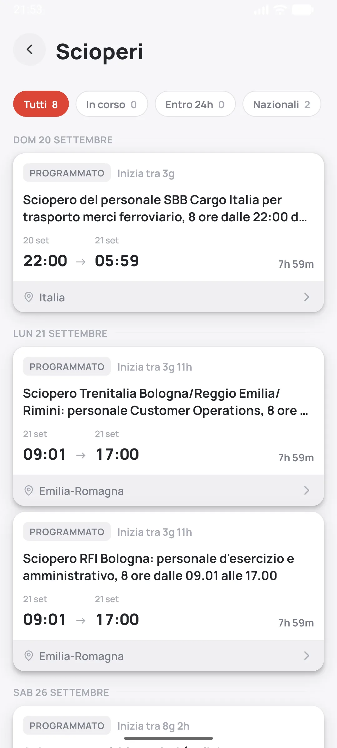 Scioperi in programma